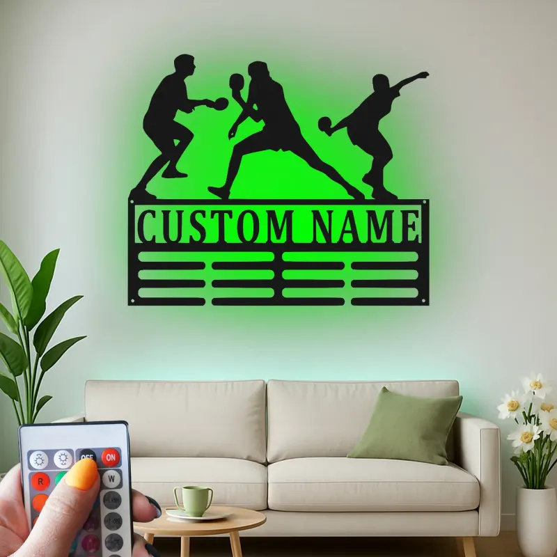 Personalisiertes Tischtennis LED Licht Metallschild Geschenk für Ping Pong Enthusiasten Spielzimmer Dekor