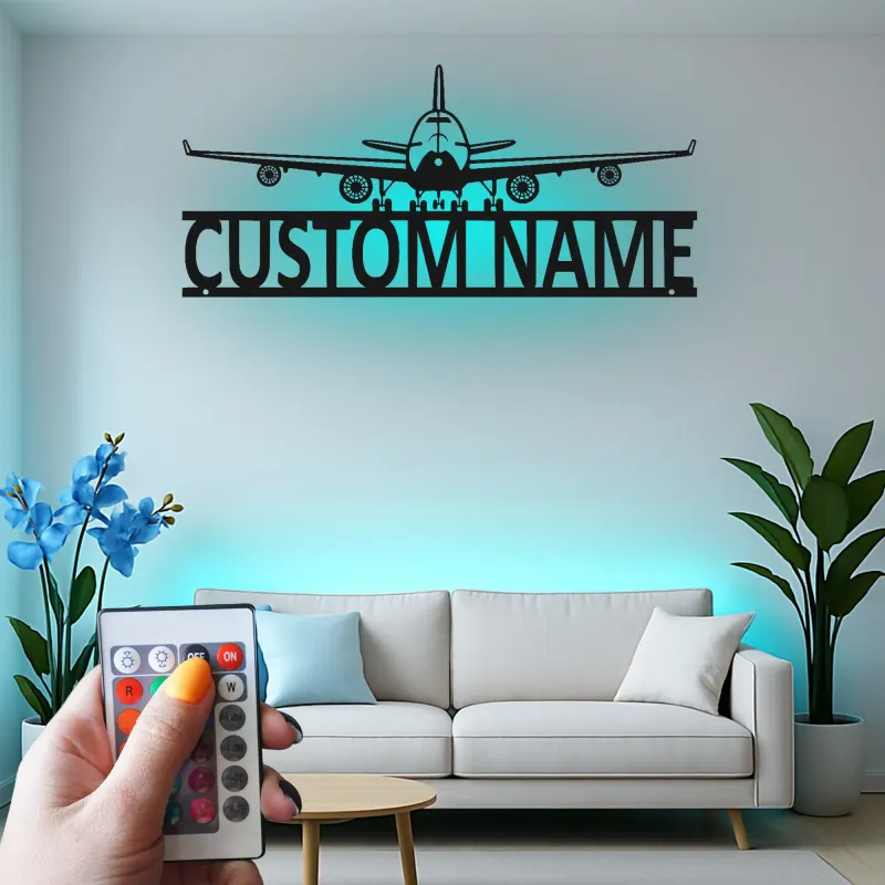 Insegna in metallo LED personalizzata per aereo - Regalo di aviazione per pilota - Decorazione per hangar