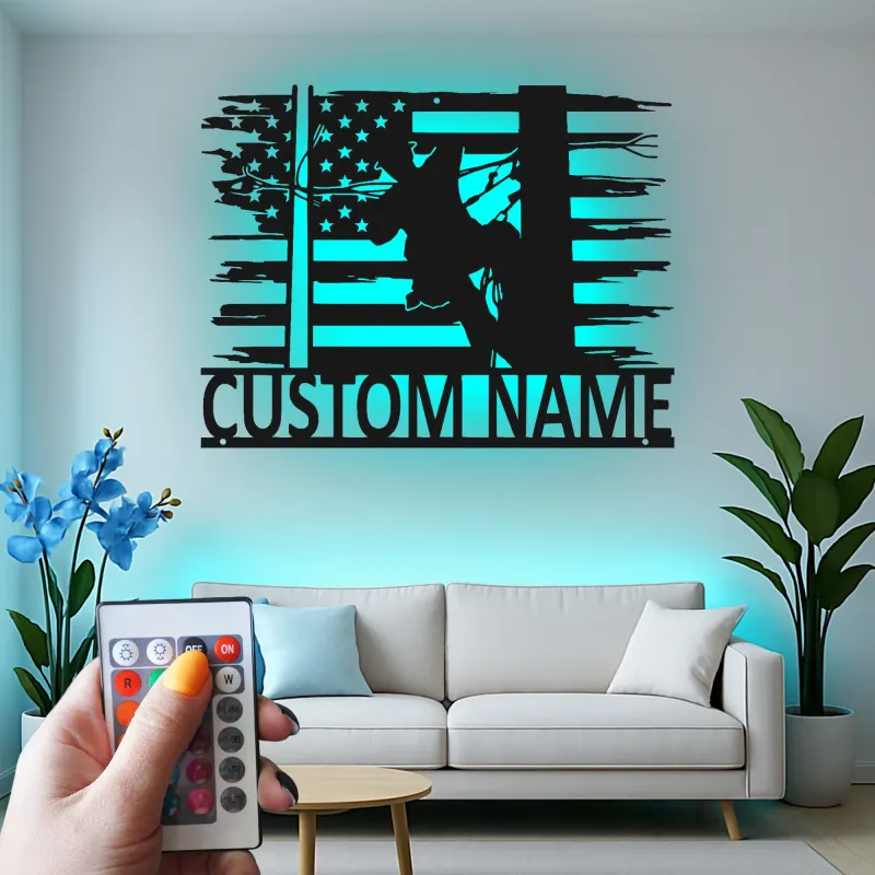 Décoration murale en métal personnalisée avec drapeau américain et rétroéclairage pour électriciens