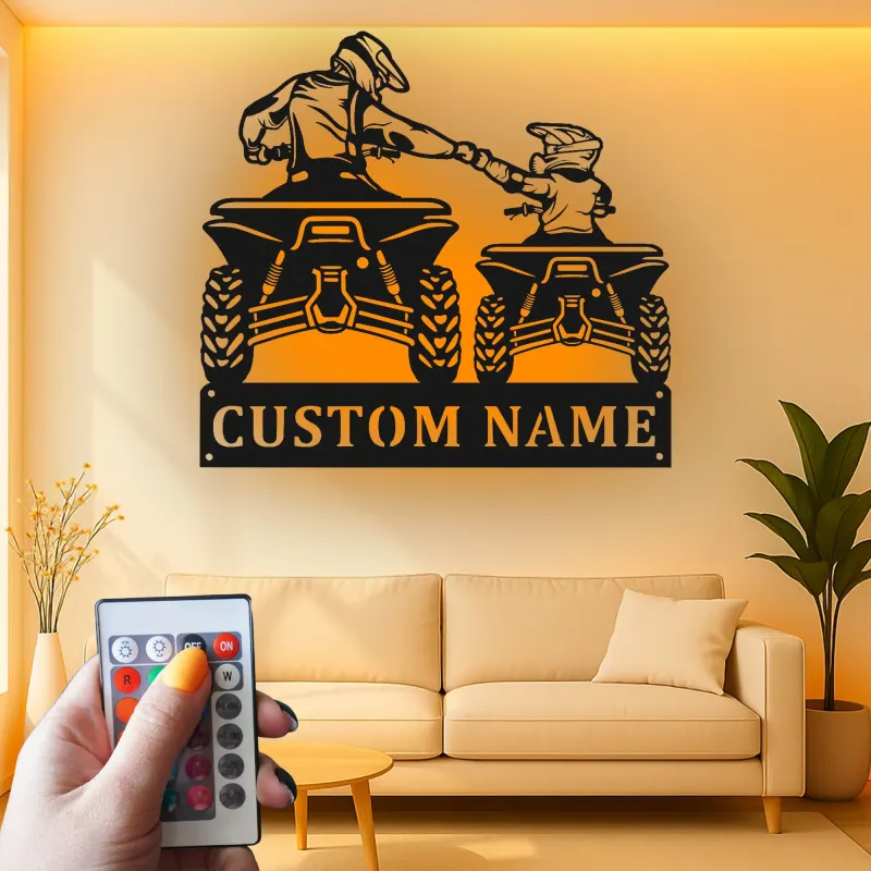 Insegna in metallo LED personalizzata per motociclisti ATV - Regalo personalizzato per appassionati di outdoor, decorazione per man cave o garage
