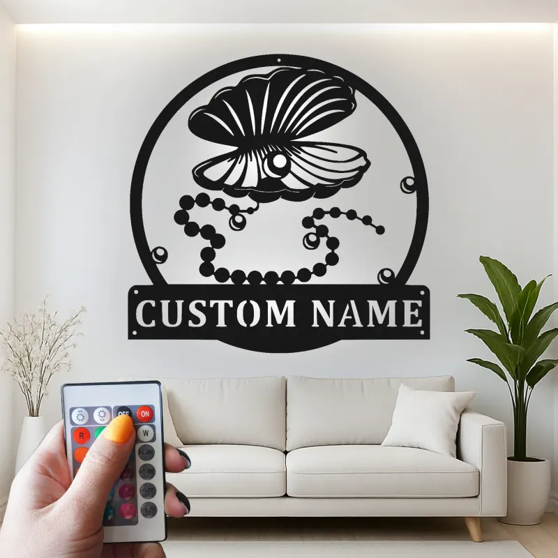 Insegna LED con Conchiglia di Ostrica | Arte Murale in Metallo Personalizzata | Decorazione Costiera Moderna per Casa al Mare, Salone e Spa | Regalo Nautico Personalizzato