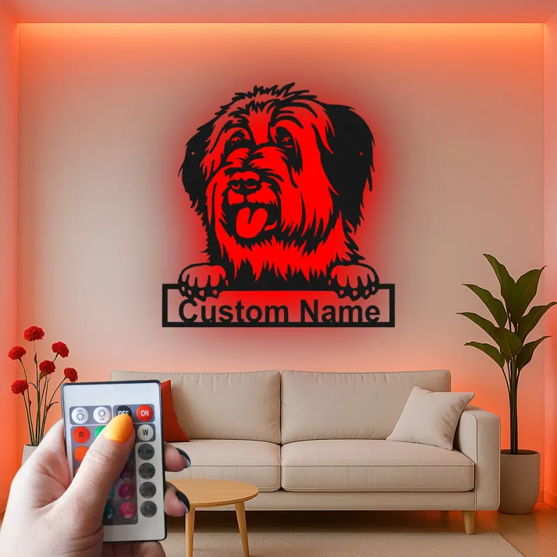 Cartel de metal personalizado con perro ovejero inglés antiguo y luz LED, regalo personalizado para dueños de mascotas, decoración de perro para la sala de estar