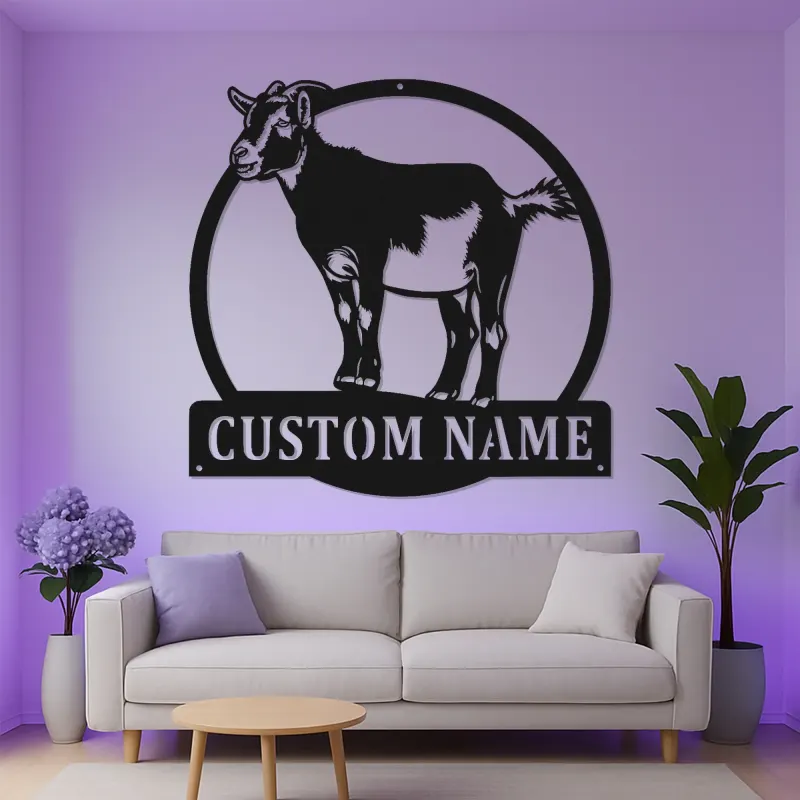 Insegna LED personalizzata con capra | Arte murale in metallo personalizzata per farmhouse e fienile | Regalo per rancher