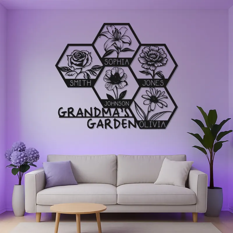 Grandma's Garden Custom Sign | Personalized LED Metal Wall Art | Floral Family Name Decor | Gift for Grandma