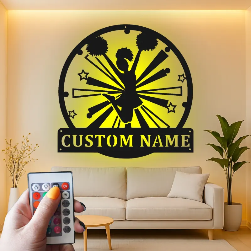 Cartel de metal personalizado con luz LED de animadora, regalo para la habitación de chicas o decoración de gimnasio