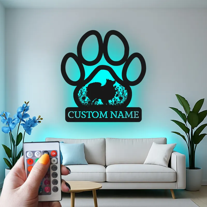 Custom Dog Paw Led Light Metal Wall Art Personalized Pet Lover Gift Living Room Decor for Dog Owners