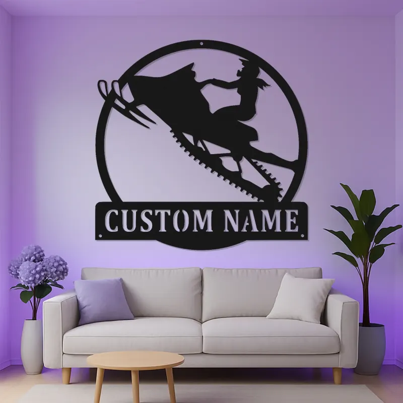 Custom Snowmobile LED Metal Sign | Personalized Rider Silhouette Wall Art | Winter Sports Decor Gift