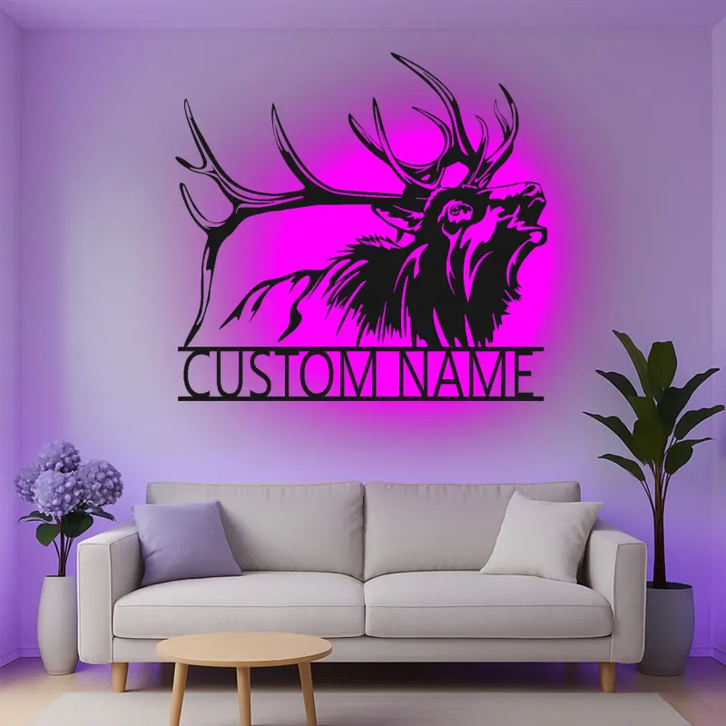 Cartel de metal LED de ciervo personalizado para amantes de la naturaleza, decoración rústica de cabaña