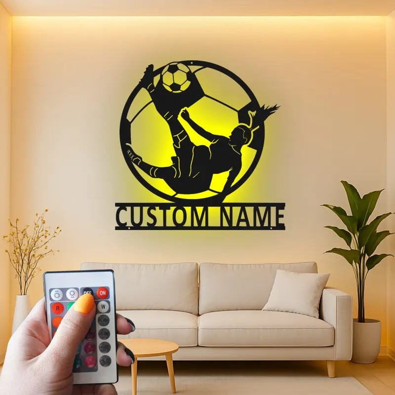Panneau LED Personnalisé Joueur de Football | Décoration Murale en Métal Personnalisée | Décor & Cadeau pour Athlète