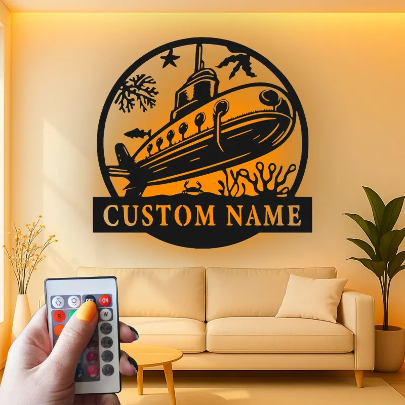 Panneau en métal sous-marin personnalisé avec rétroéclairage | Décoration murale nautique personnalisée | Décor océanique pour chambre d'enfant ou cadeau de marin