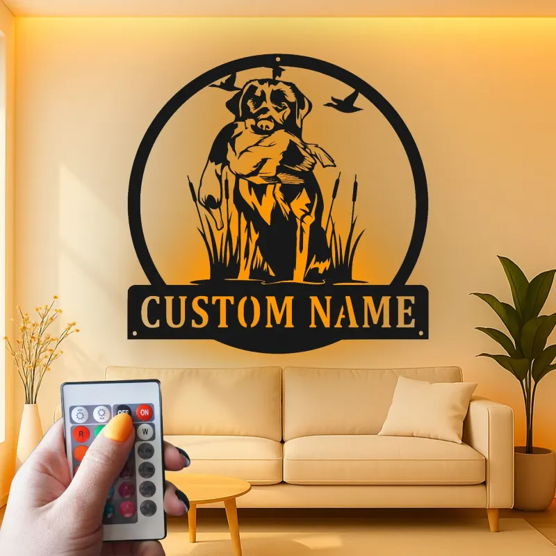 Custom Labrador Retriever Hunting Sign | LED Metal Wall Art for Hunters | Personalized Duck Dog & Outdoor Enthusiast Gift