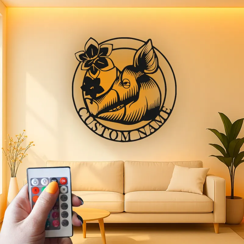 Insegna in Metallo Personalizzata con Cinghiale | Decorazione per Capanna del Cacciatore con LED | Arte da Parete con Nome Personalizzato per Lodge o Man Cave