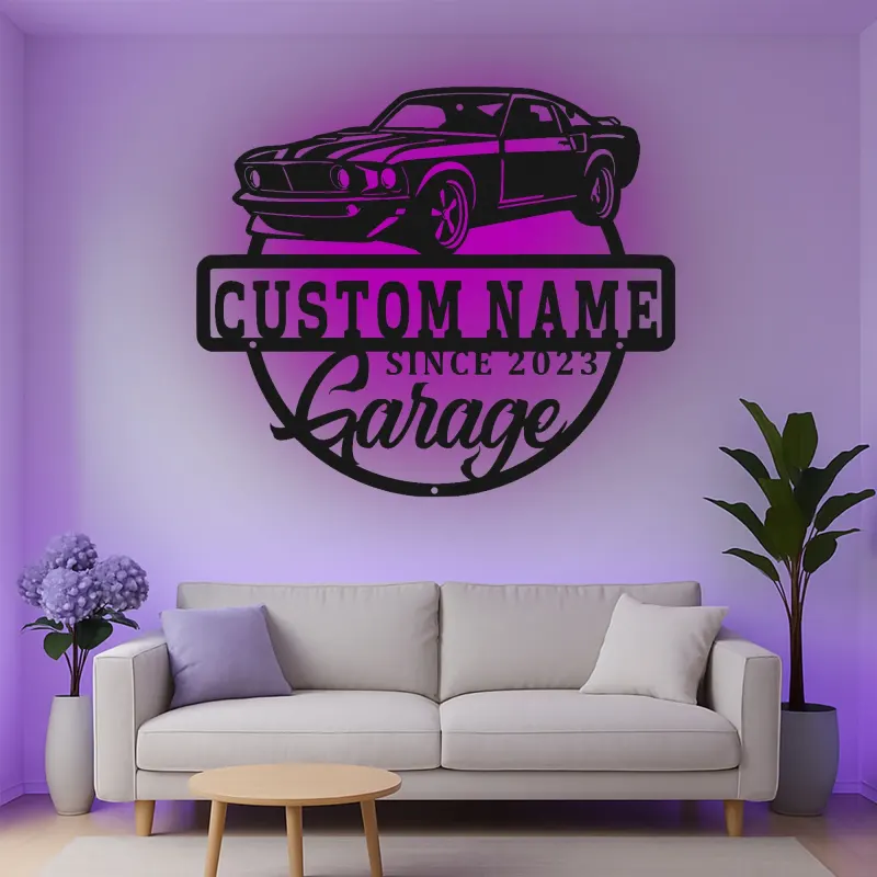 Décoration murale en métal LED personnalisée pour voiture de muscle, cadeau de garage pour passionnés de voitures, décoration de man cave 6