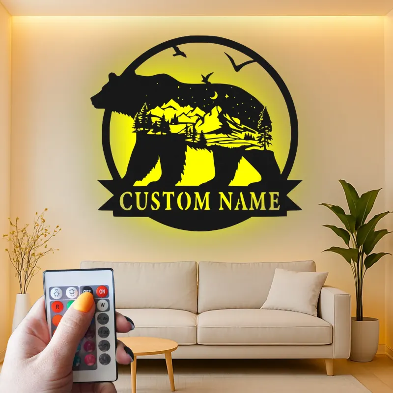 Silhouette de oso LED de metal personalizado regalo para amantes de la naturaleza decoración de cabaña