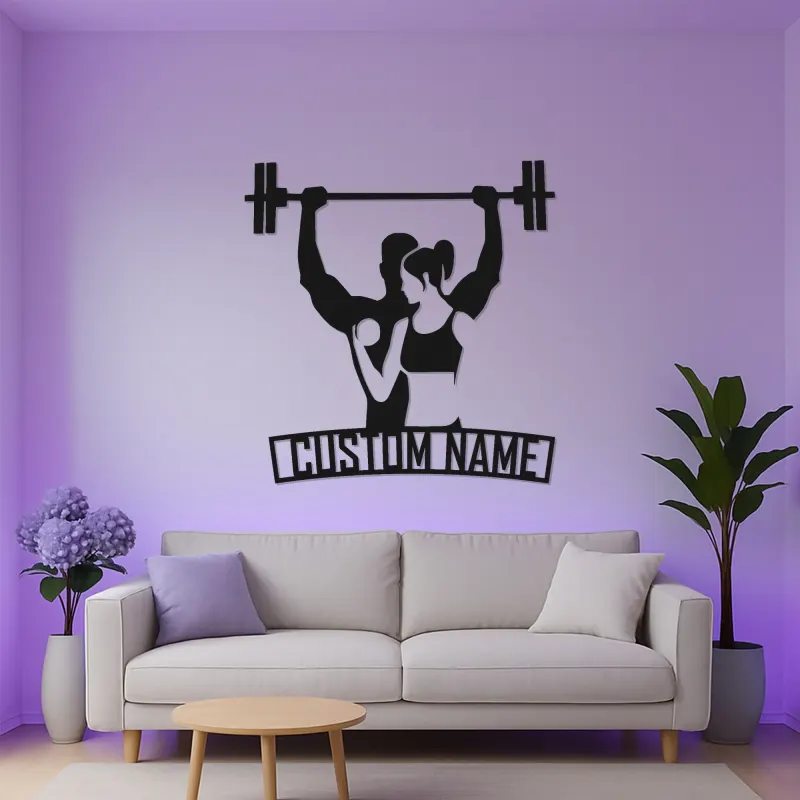 Panneau en métal personnalisé pour couple sportif | Décor LED personnalisé pour salle de sport à la maison | Décoration murale fitness, cadeau pour couple