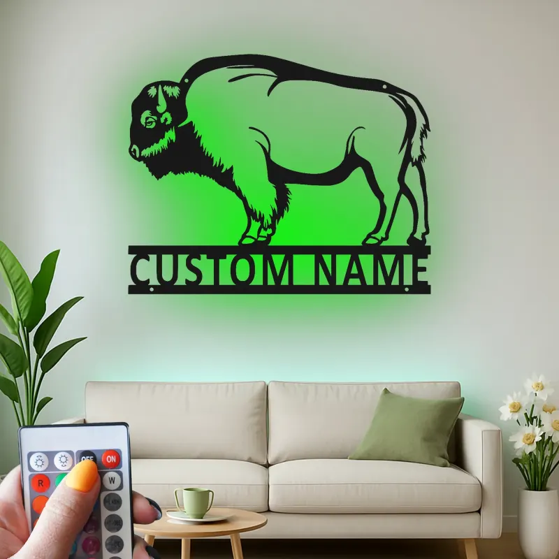 Custom Bison Led Light Metal Wall Art Personalized Wildlife Gift for Nature Lovers Rustic Home Decor