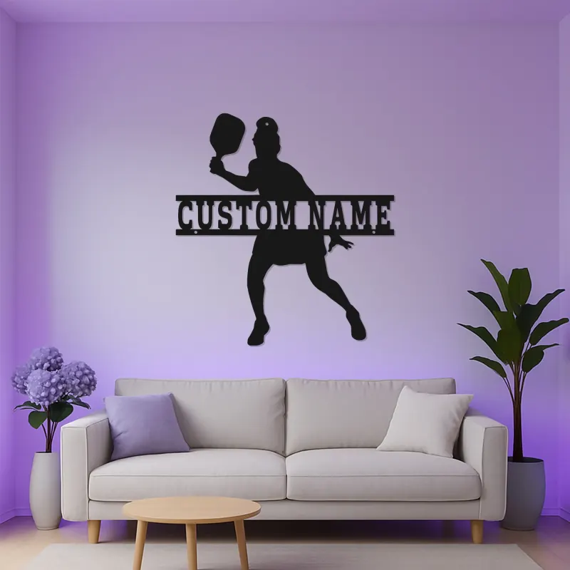 Insegna LED personalizzata per pickleball | Arte murale in metallo con nome per lei | Regalo per atleta donna | Decorazione per game room