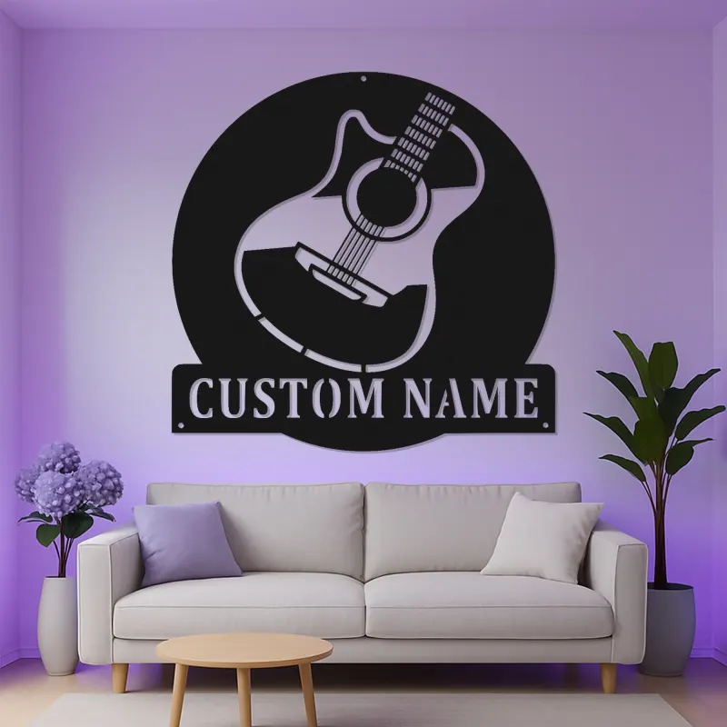 Letrero LED de guitarra personalizado | Decoración mural de metal personalizada para músicos | Decoración para estudio y sala de música con nombre