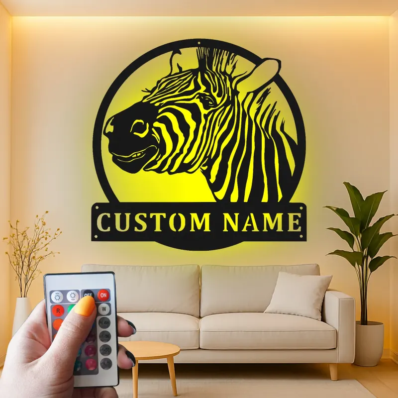 Cartel de metal LED personalizado de cebra, regalo de safari, decoración para salón para amantes de los animales