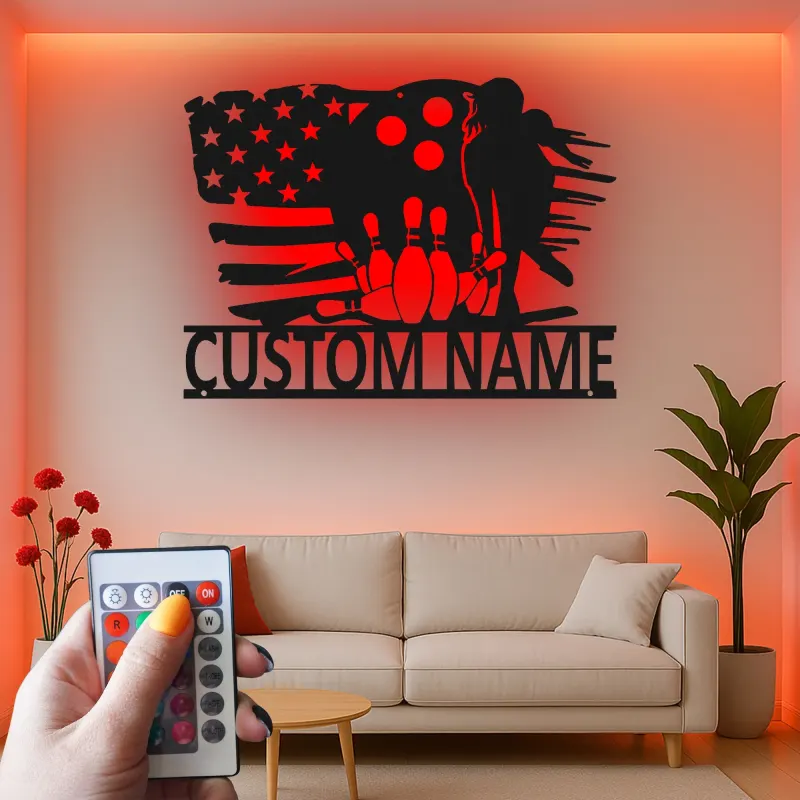 Cartel de metal LED personalizado para boliche, regalo para entusiastas del boliche, decoración de sala de juegos