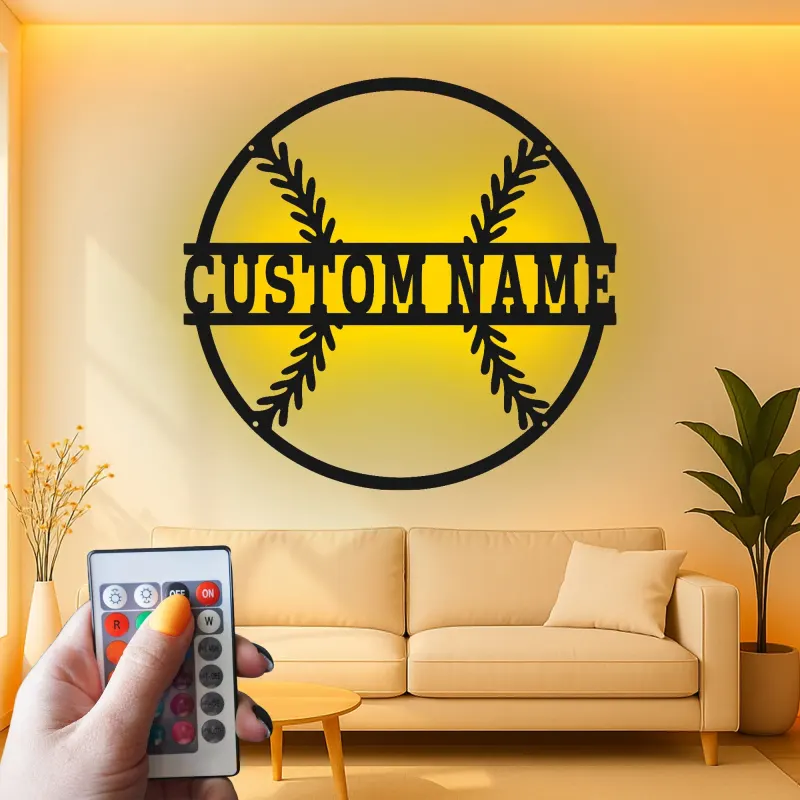 Custom Baseball Led Light Metal Wall Art Personalized Sports Fan Gift Game Room Decor