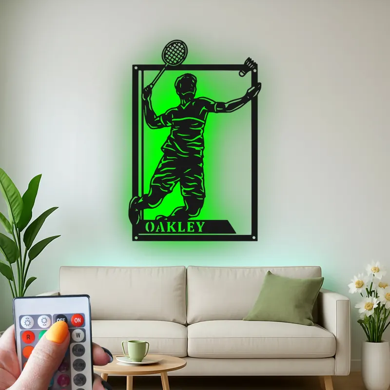 Insegna in metallo personalizzata con luce LED per giocatori di tennis - Regalo per appassionati di tennis e decorazione per sale giochi