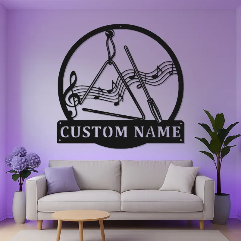 Cadeau Personnalisé pour Enseignant de Musique | Décoration Murale en Métal Personnalisée avec Rétroéclairage | Décor de Studio de Musique | Panneau de Nom d'Instrument en Triangle