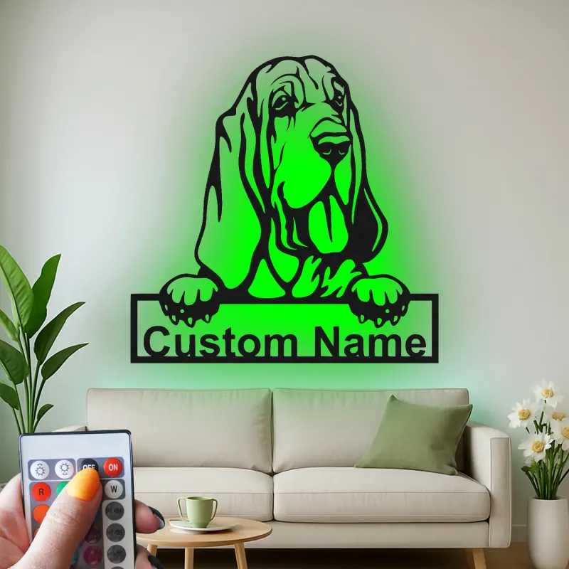 Custom Bloodhound Led Light Metal Wall Art Personalized Dog Lover Gift Living Room Pet Decor 1