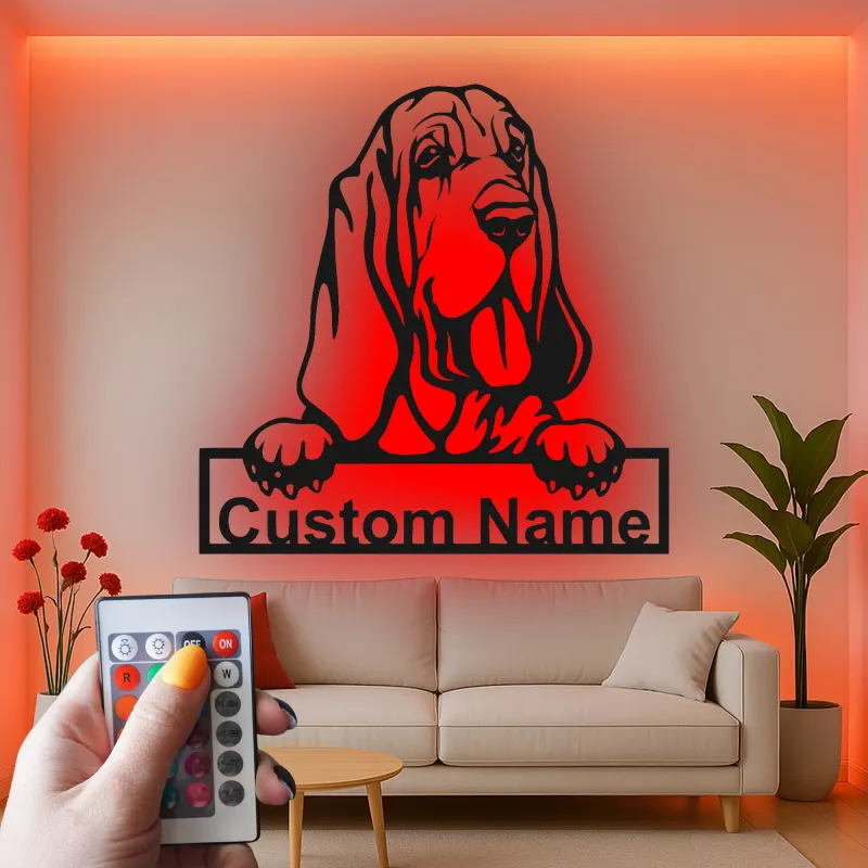Custom Bloodhound Led Light Metal Wall Art Personalized Dog Lover Gift Living Room Pet Decor 1