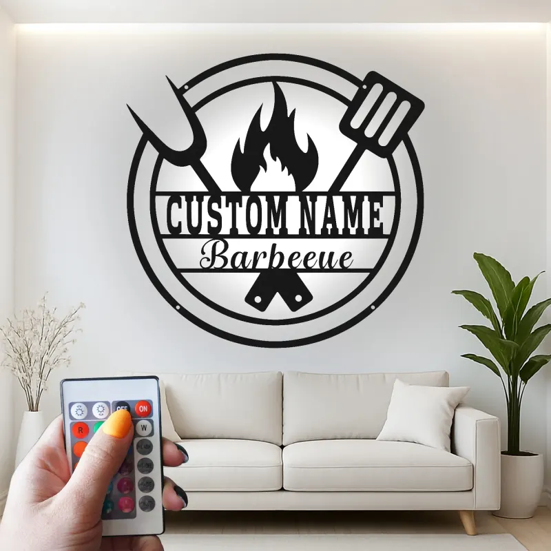 Insegna in metallo personalizzata per barbecue e luce LED regalo per maestro del grill decorazione per patio all'aperto