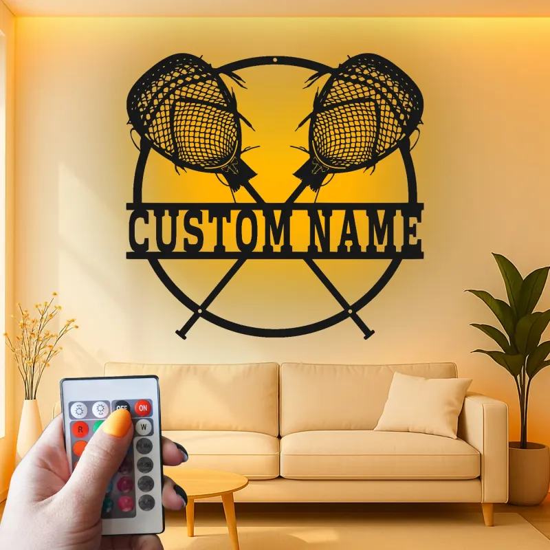 Personalisierte Lacrosse-Sticks LED-Leuchte | Personalisiertes Metallschild | Sportdekoration für Spieler, Trainer & Jugendzimmer