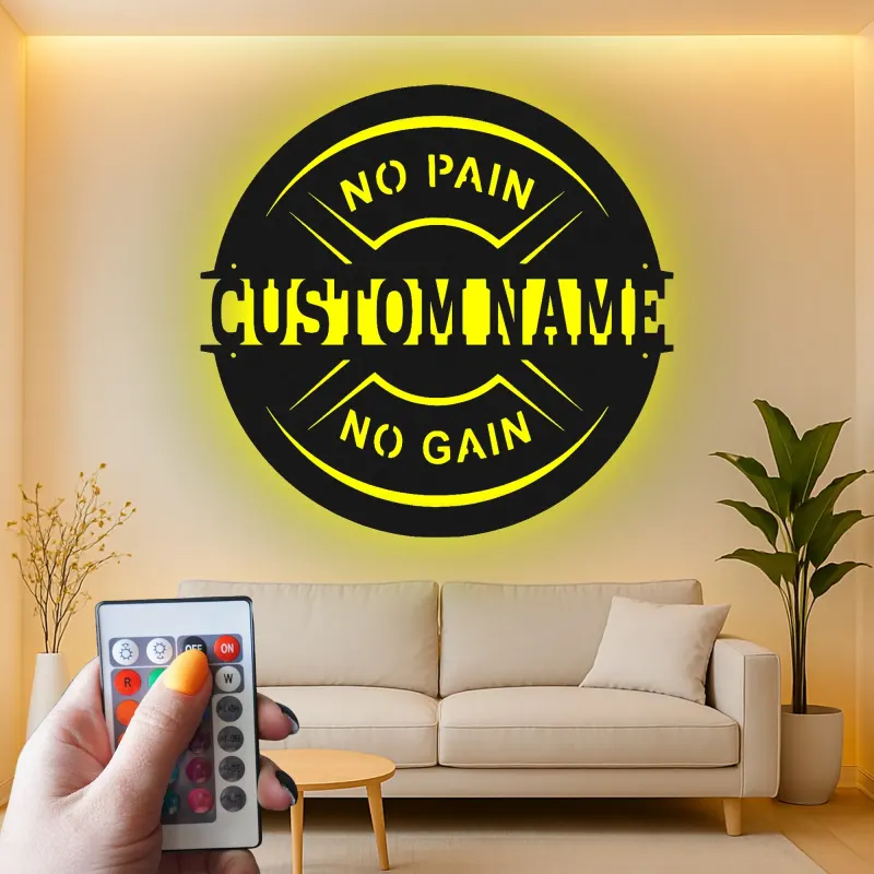 Letrero de gimnasio personalizado con LED | Arte metálico con nombre a medida para sala de entrenamiento | Decoración fitness motivacional para aficionados al gimnasio en casa
