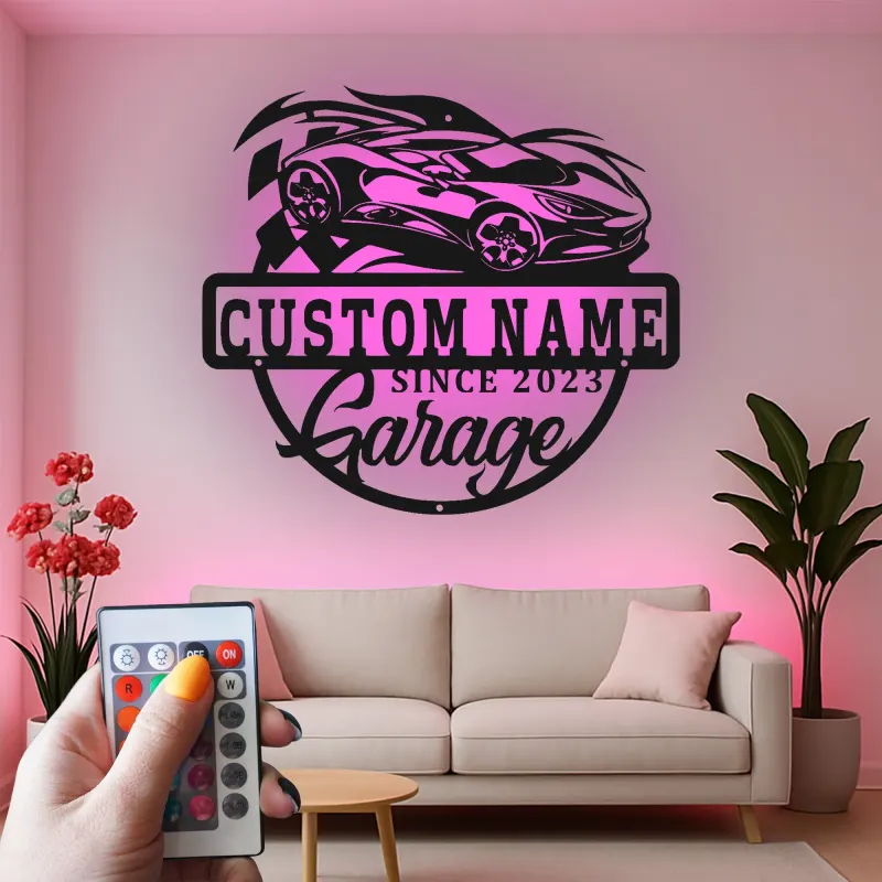 Insegna in metallo personalizzata garage auto sportiva con luce LED regalo per appassionati di auto decorazione per man cave