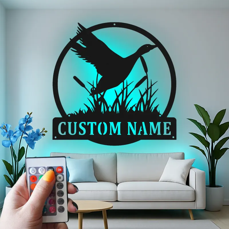 Cartel de metal LED de silueta de pato personalizado Regalo para amantes de la naturaleza Decoración rústica del hogar