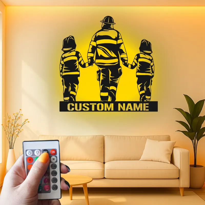 Personalized Firefighter Metal Sign | Custom Fireman LED Wall Art | First Responder Family Gift | Firehouse Home Decor