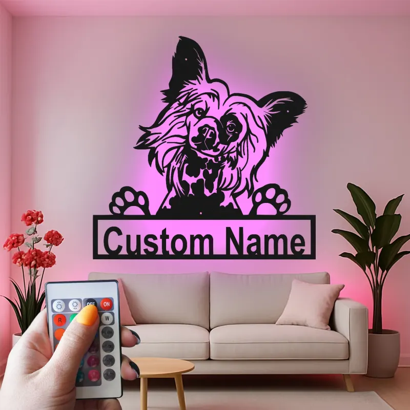 Custom Papillon Dog Led Light Metal Wall Art Personalized Pet Parent Gift Living Room or Bedroom Decor