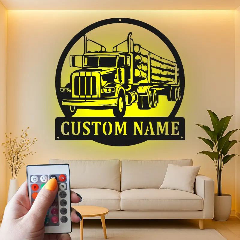 Custom Logging Truck Metal Sign | Personalized LED Wall Art for Truckers | Rustic Cabin & Garage Decor | Gift for Loggers