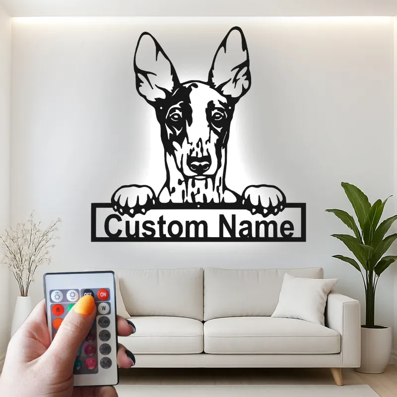Décoration murale en métal personnalisée avec Doberman Pinscher et rétroéclairage LED - Cadeau pour les amoureux des chiens