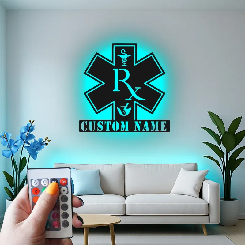 Personalisierte Apotheker-LED-Schild | Individuelle Metall-RX-Wandkunst | Apotheken-Dekor & Geschenk für medizinische Fachkräfte