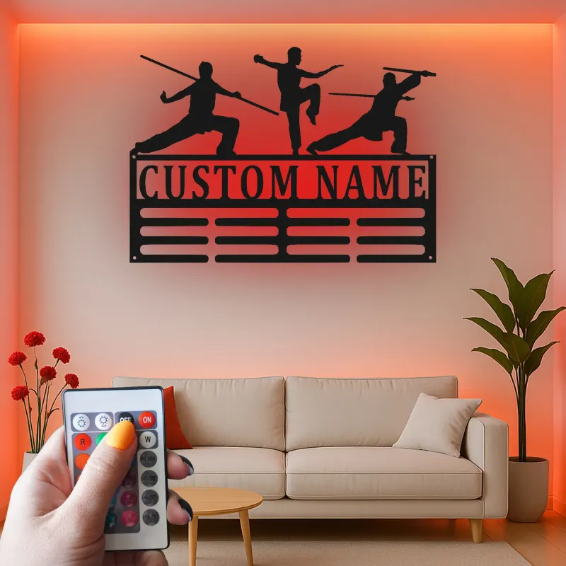 Arte Murale in Metallo per Arti Marziali Personalizzata | Insegna LED Personalizzata per Kung Fu | Regalo Decorativo per Dojo e Scuola di Karate