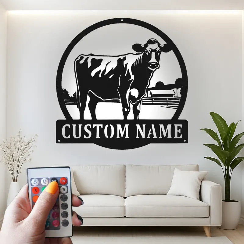 Insegna in metallo LED personalizzata Fattoria di Mucche - Regalo per Agricoltori, Decorazione Rustica per Fienile 2