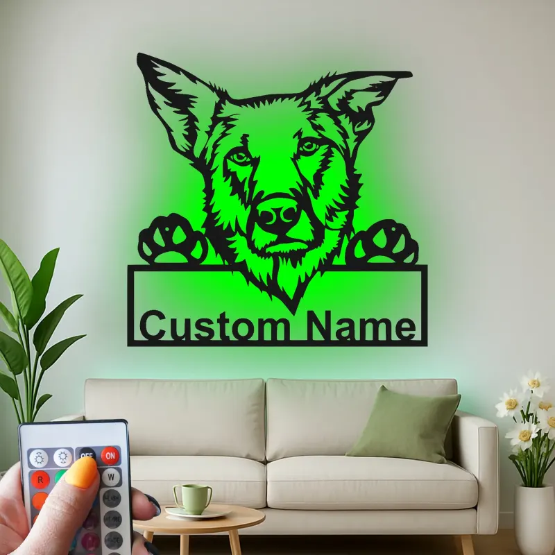 Cartel de metal LED personalizado de Pastor Alemán, regalo para amantes de los perros, decoración para la sala de estar