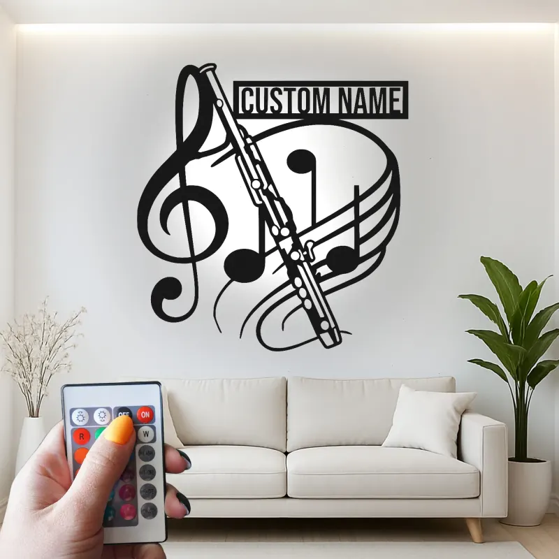 Personalized Flute LED Metal Sign | Custom Music Note Wall Art | Musician Name Decor | Gift for Band Room
