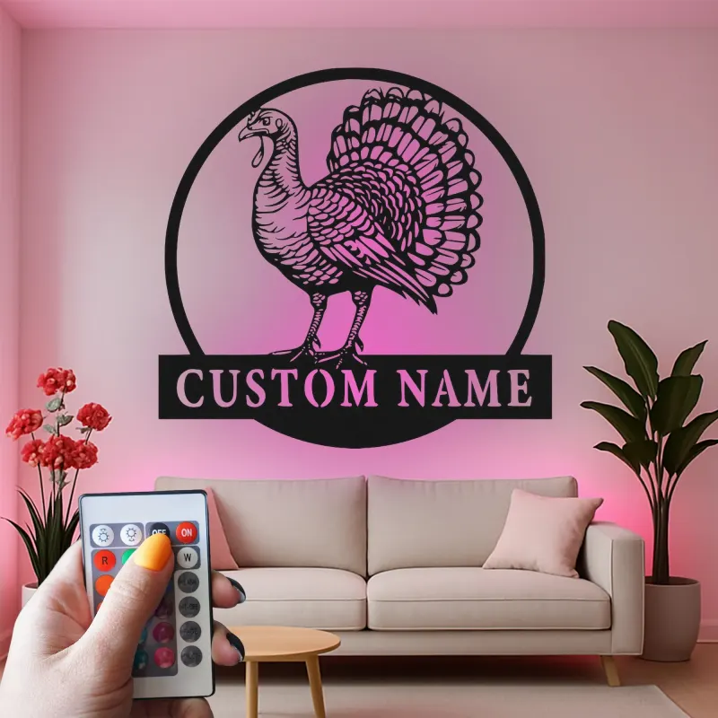 Insegna in metallo LED personalizzata con tacchino - Regalo di ringraziamento, decorazione per cucina o sala da pranzo