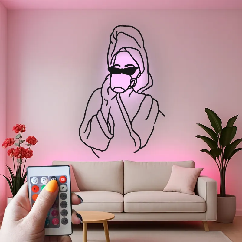 Chic Spa Day Frau LED Licht Metall-Wandkunst Einzigartiges Geschenk für Sie Badezimmer oder Spa-Dekoration