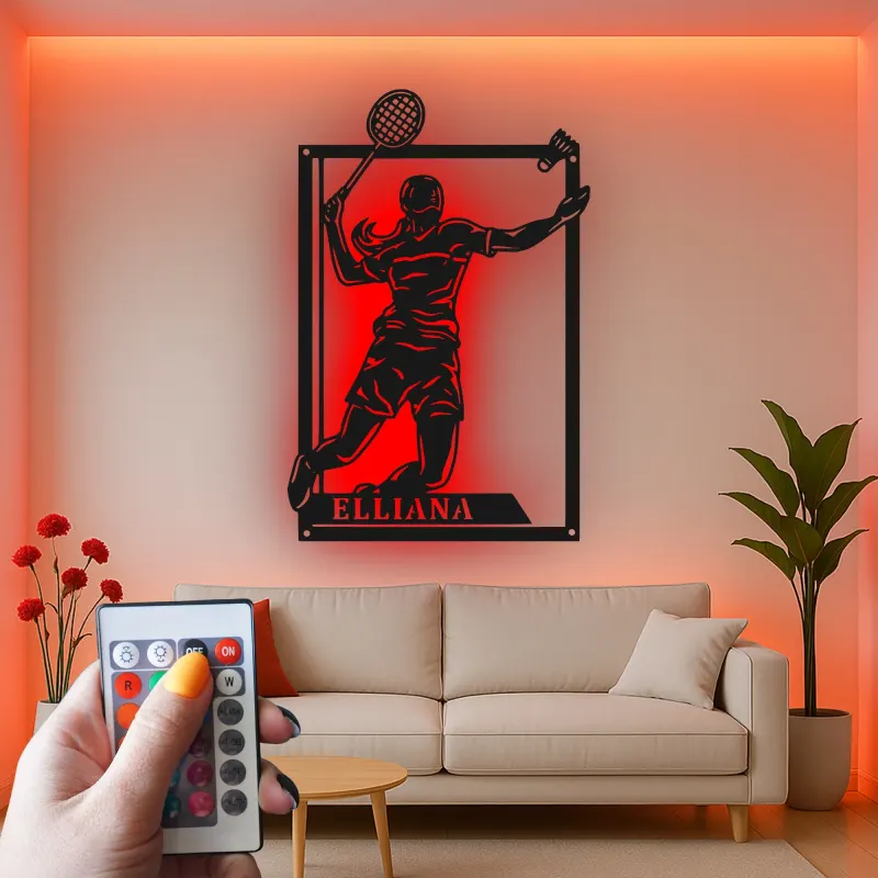 Insegna in metallo personalizzata con luce LED per giocatori di tennis - Regalo per appassionati di tennis e decorazione per sale giochi