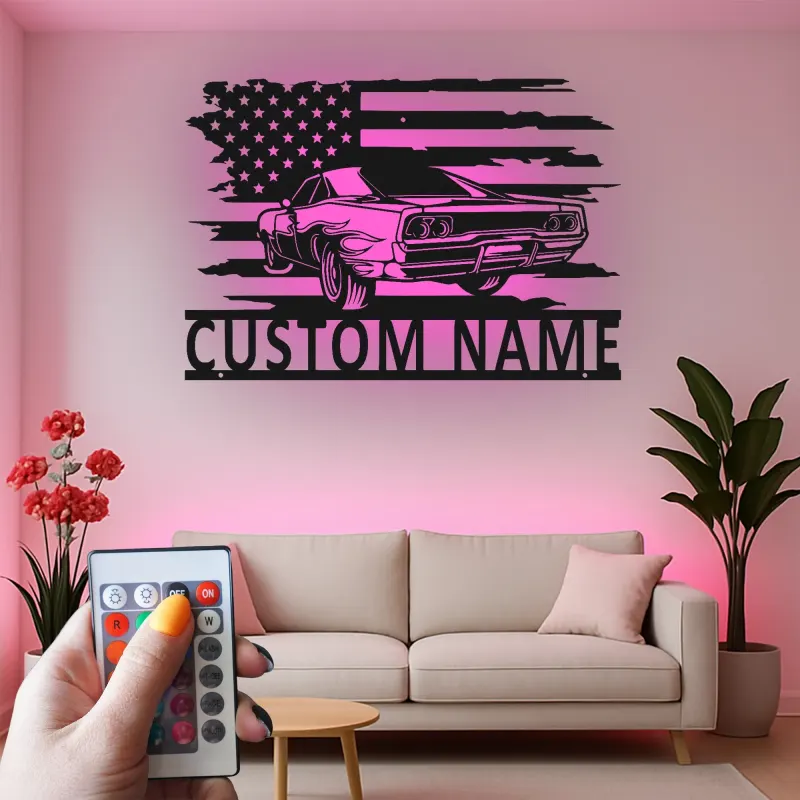Insegna in metallo LED personalizzata per auto sportive - Regalo per appassionati di auto, decorazione per garage o stanza da uomo 1