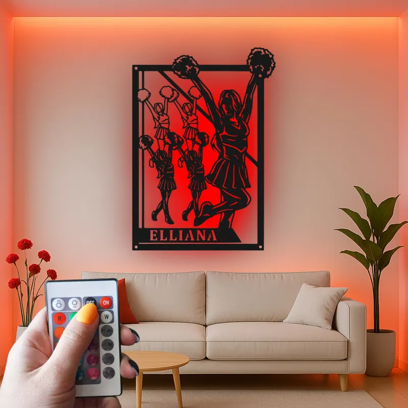 Décoration murale en métal personnalisée avec rétroéclairage Cheerleader - Cadeau de cheerleading pour sa chambre ou décoration de gym