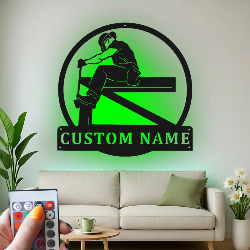 Personalisierte Eisenarbeiter LED Schild | Individuelles Metallschild | Stahlarbeiter Namensschild für Werkstatt & Garage | Geschenk für Ihn