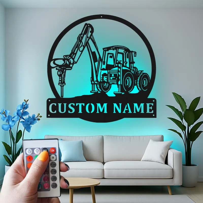Custom Excavator Led Light Metal Wall Art Personalized Gift for Construction Enthusiast Garage or Office Decor 1